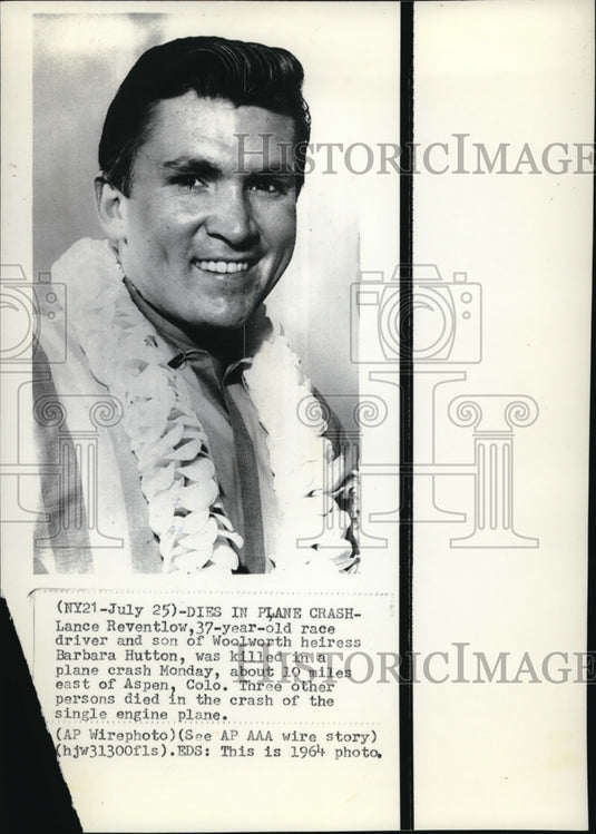 1972 Wire Photo L. Reventlow dies in plane crash in plane crash in Aspen, Colo - Historic Images