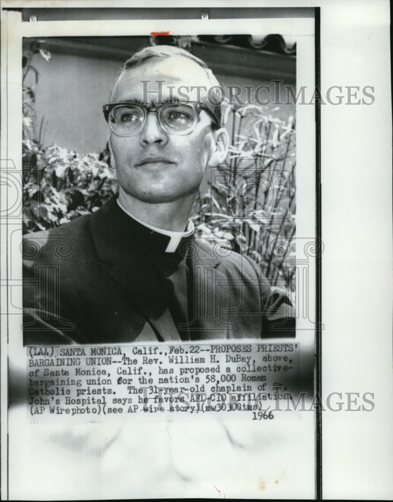 1966 Press Photo Rev. DuBay proposed a collective bargaining union - Historic Images