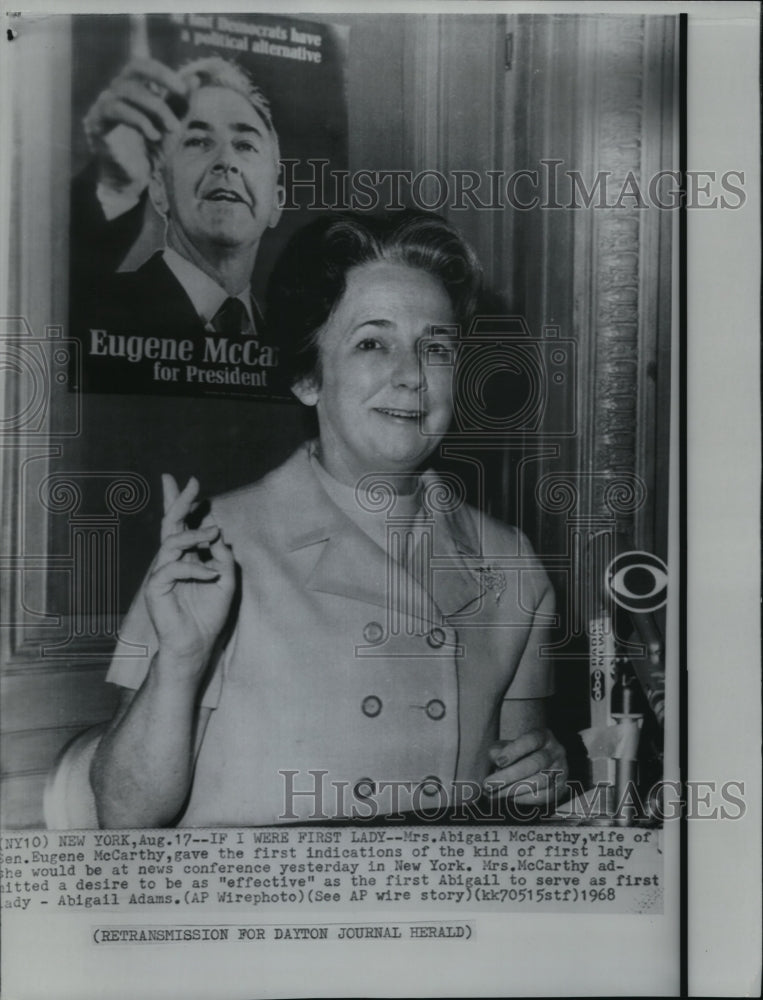 1968 Press Photo Mrs. Abigail McCarthy, wife of Sen. Eugene McCarthy - Historic Images