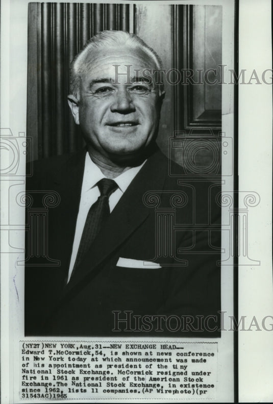 1965 Press Photo Edward T. McCormick President of the National Stock Exchange. - Historic Images
