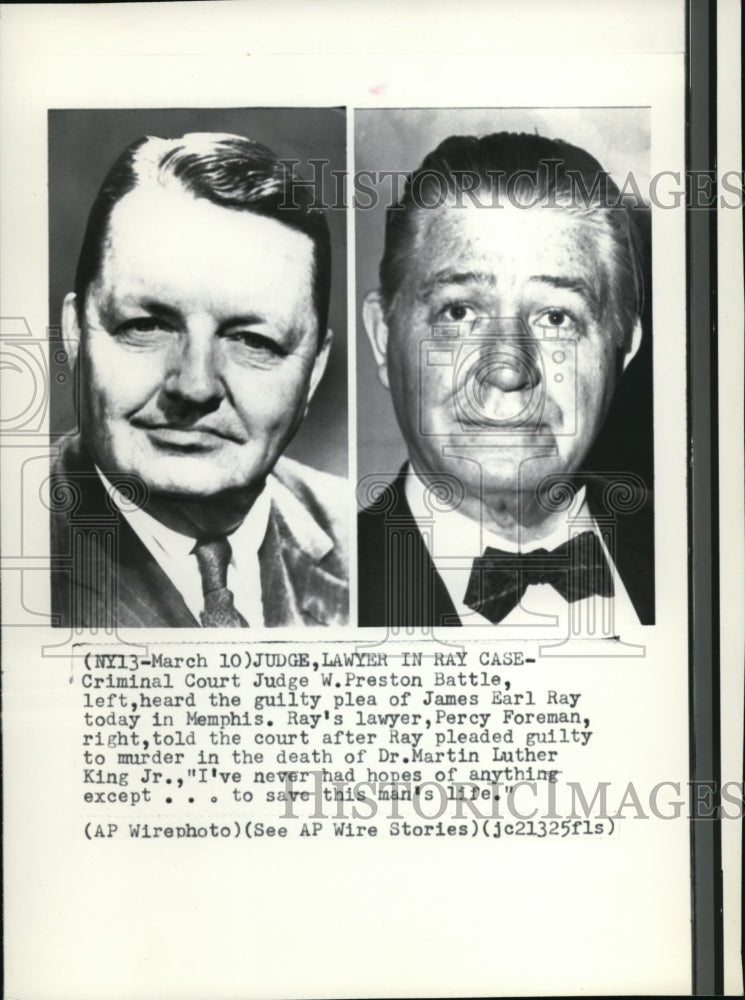 1969 Wire Photo Judge W.Preston and Atty. Percy Foremen of James Earl ray Trial-Historic Images