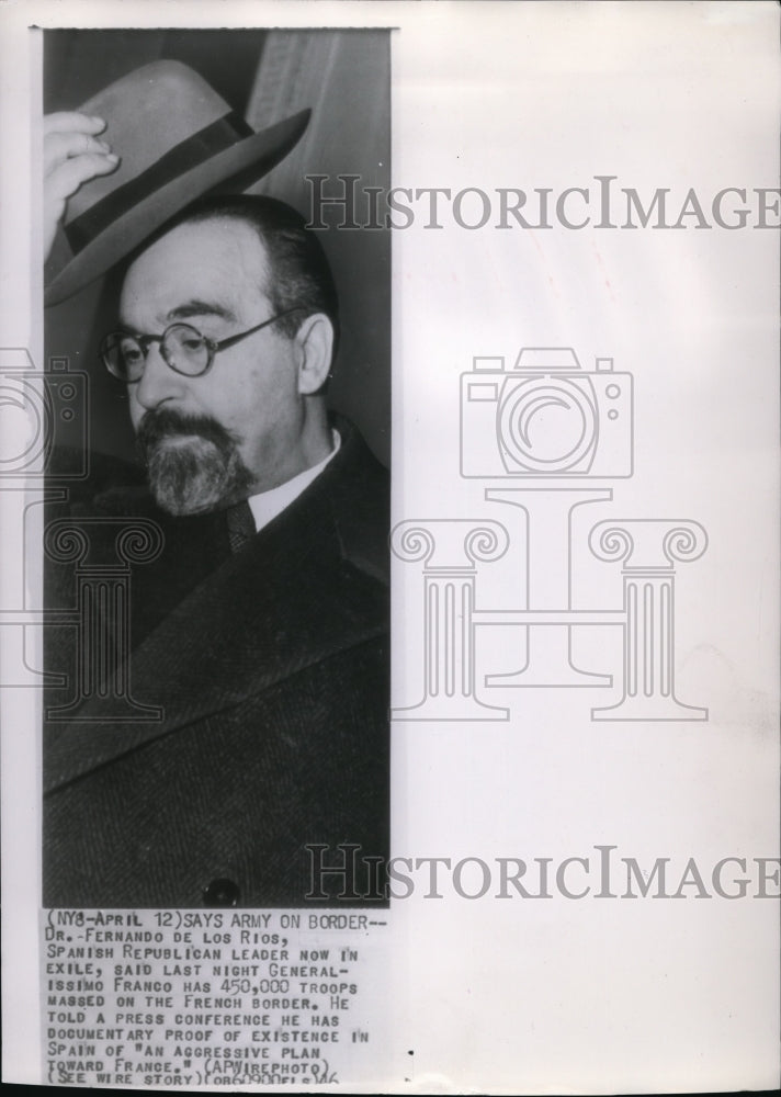 1946 Wire Photo Dr.Fernando De Los Rios spanish Republican Leader in E ...