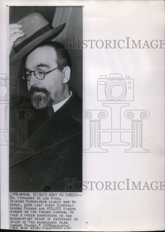 1946 Wire Photo Dr.Fernando De Los Rios spanish Republican Leader in Exile - Historic Images