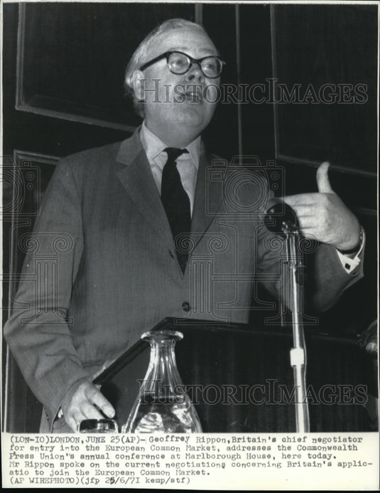 1971 Wire Photo Geoffrey Rippon Addresses Commonwealth Free Union's Conference - Historic Images