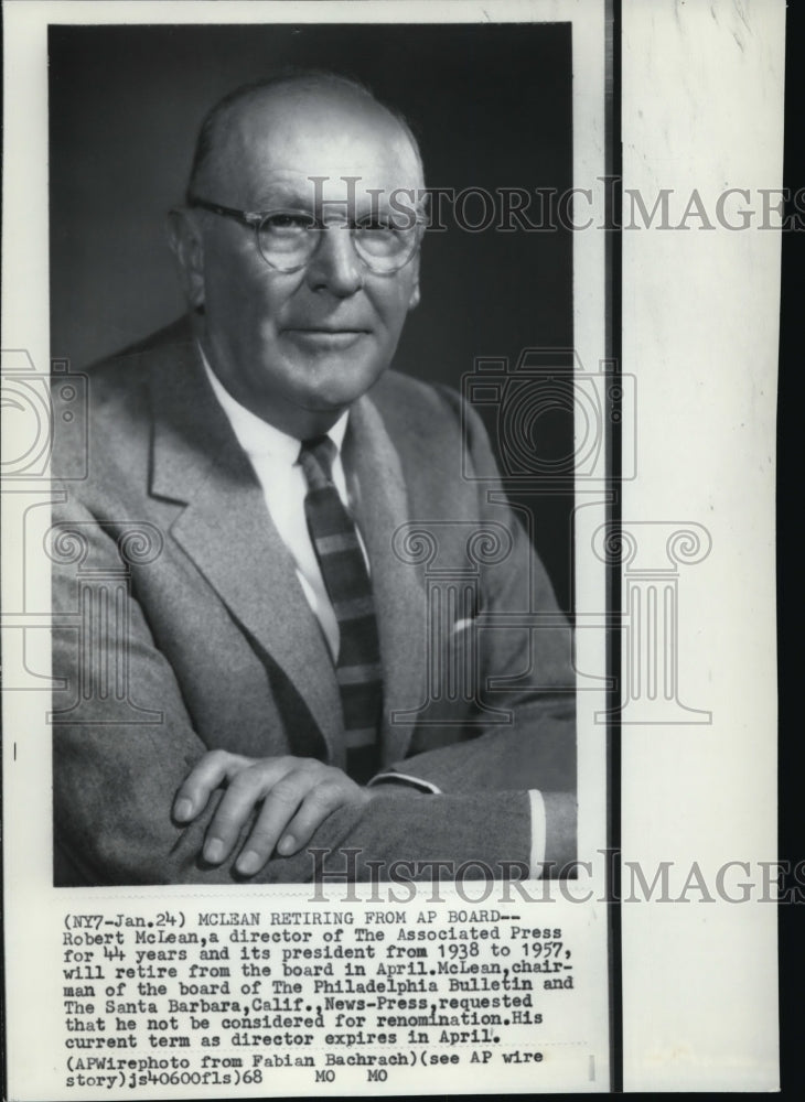 1968 Wire Photo Robert McLean, director of The Associated Press - Historic Images