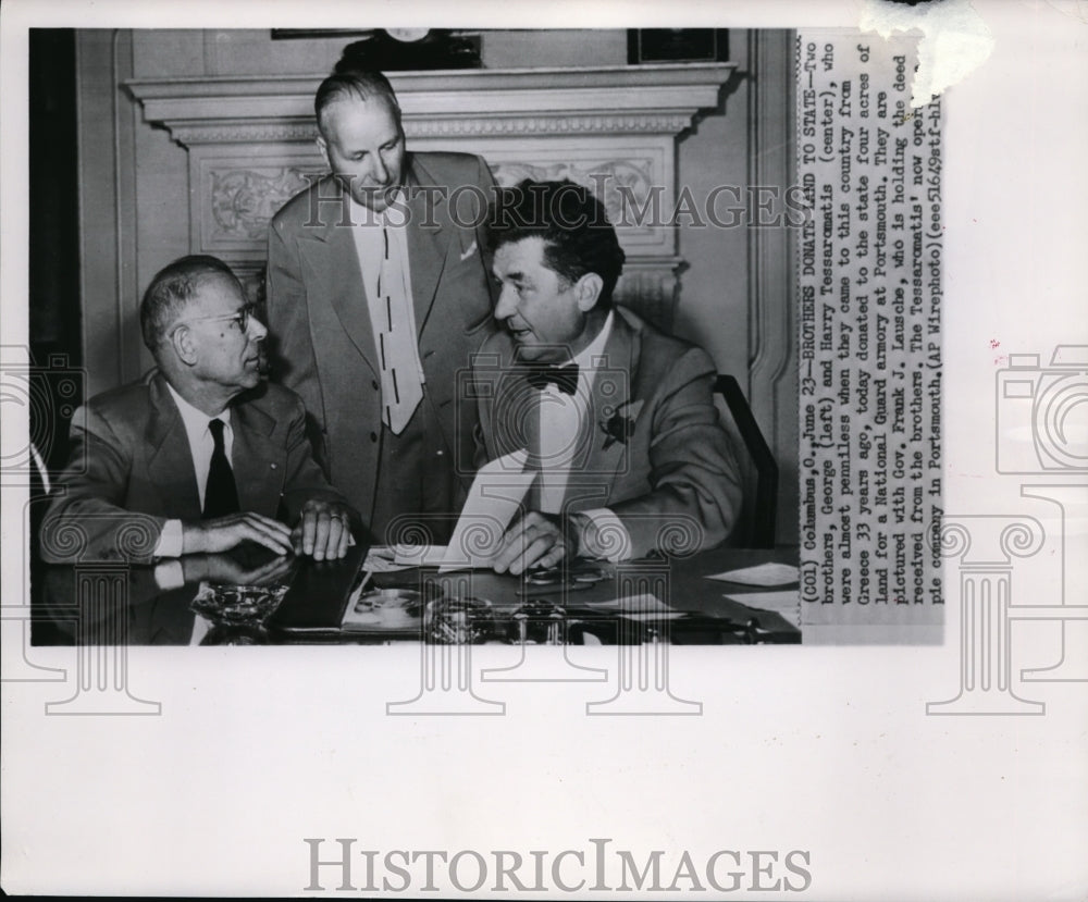 1949 Wire Photo George &amp; Harry Tessaromatis donated to state 4 acres of land - Historic Images