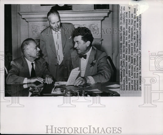 1949 Wire Photo George & Harry Tessaromatis donated to state 4 acres of land - Historic Images