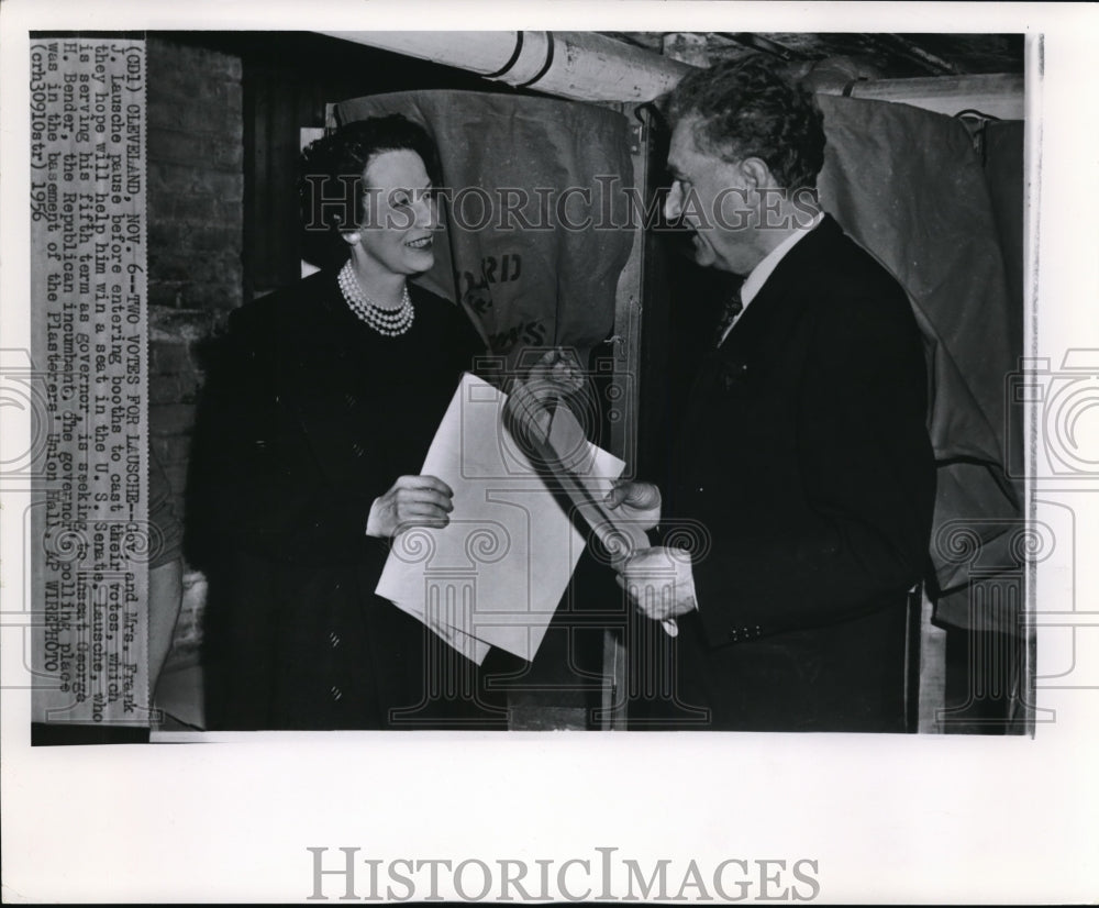 1956 Wire Photo Gov &amp; Mrs Frank J. Lausche voting at their polling place in Cle - Historic Images