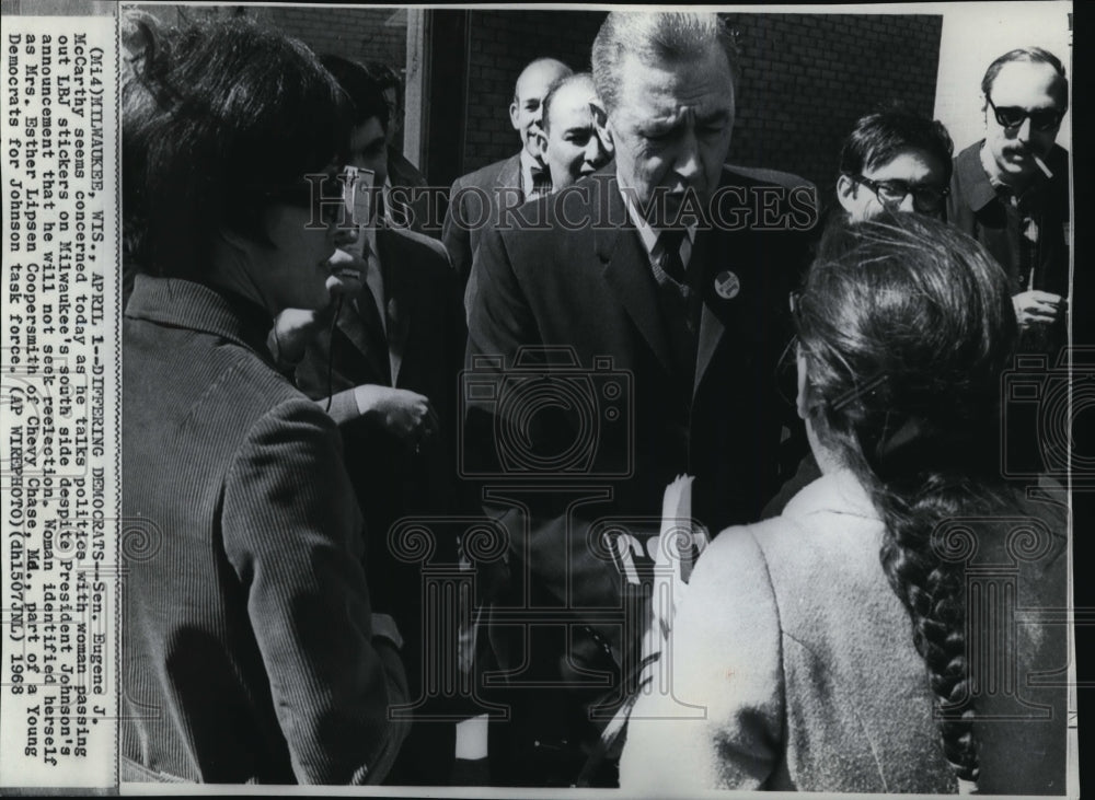 1968 Sen. Eugene J. McCarthy seems concerned as he talks politics - Historic Images