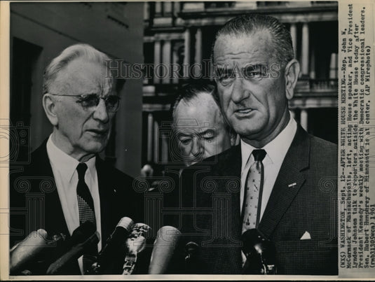 1961 Wire Photo Rep. John McCormick, acting House Speaker & Vice Pres. Johnson - Historic Images