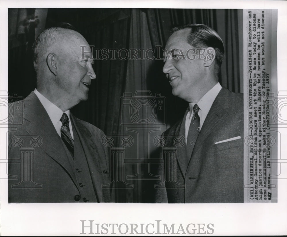 1957 President Eisenhower and Attorney General William Rogers - Historic Images