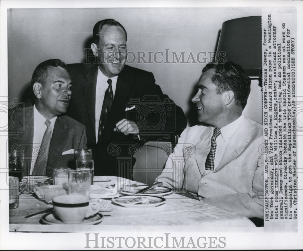 1958 Press Photo Vice Pres. Nixon, former New York Gov. Thomas Dewey &amp; W. Rogers - Historic Images