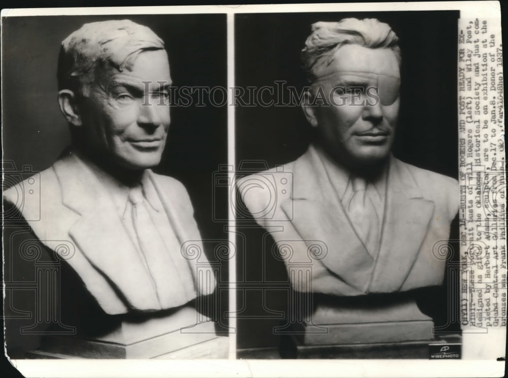 1937 Wire Photo Busts of Rogers and Posts ready for exhibit - cvw05734 - Historic Images