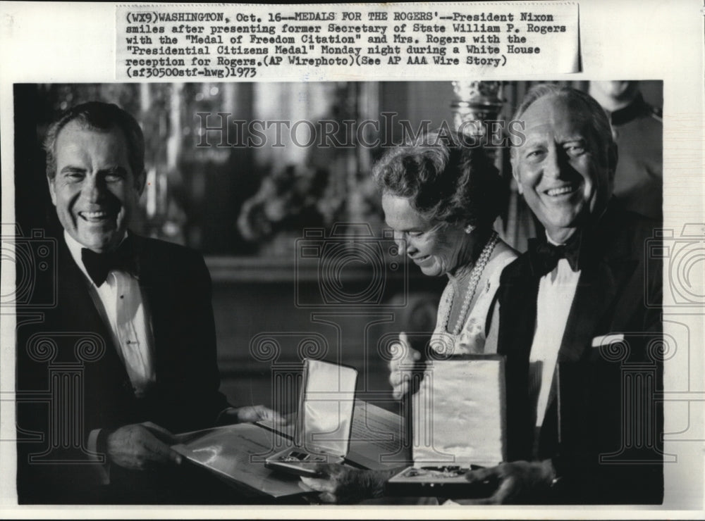 1973 Press Photo President Nixon with former State Sec. William Rogers and wife - Historic Images