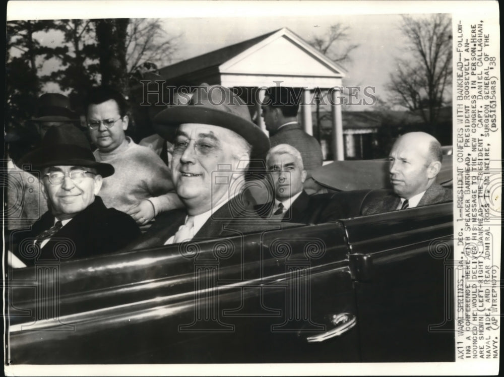 1938 Press Photo President Roosevelt, William Bankhead and Cpt. Daniel Callaghan - Historic Images