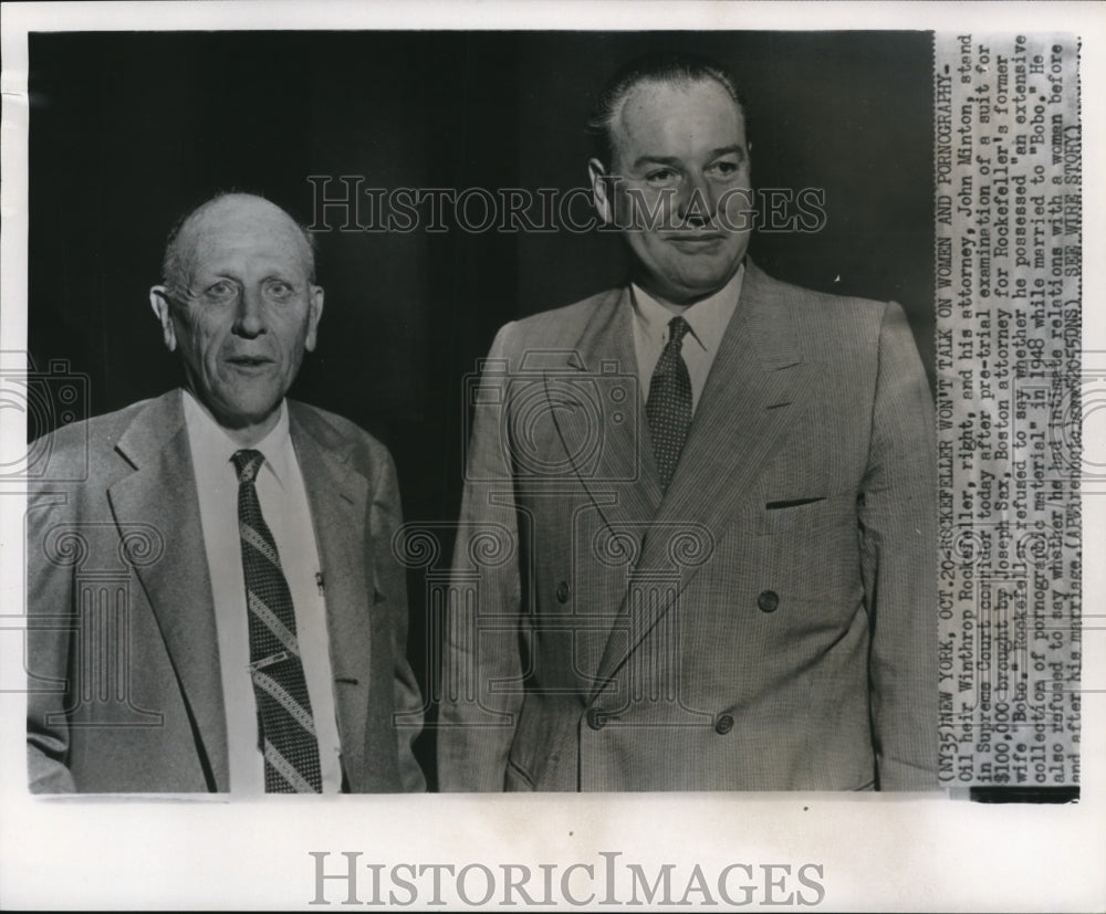 1955 Press Photo Oil heir Winthrop Rockefeler and his lawyer John Minton - Historic Images