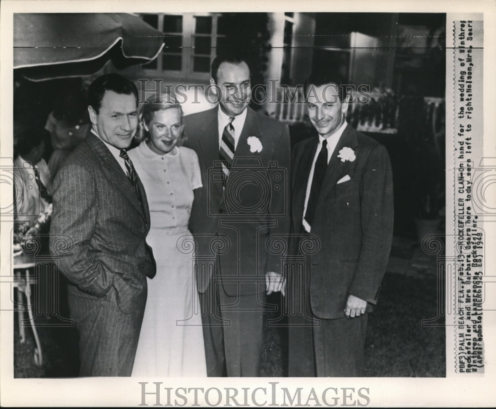 1948 Press Photo The Rockefeller&#39;s, Nelson Winthrop with wife and Lawrence - Historic Images