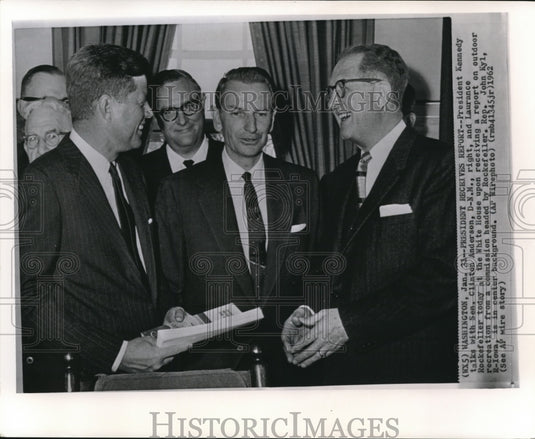 1962 Press Pres Photo Kennedy w/ Sen Clinton Anderson & Laurance Rockefeller - Historic Images