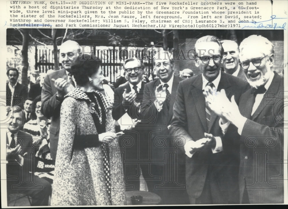 1971 Press Photo The five Rockefeller brothers at dedication of NY Greenacre Prk - Historic Images