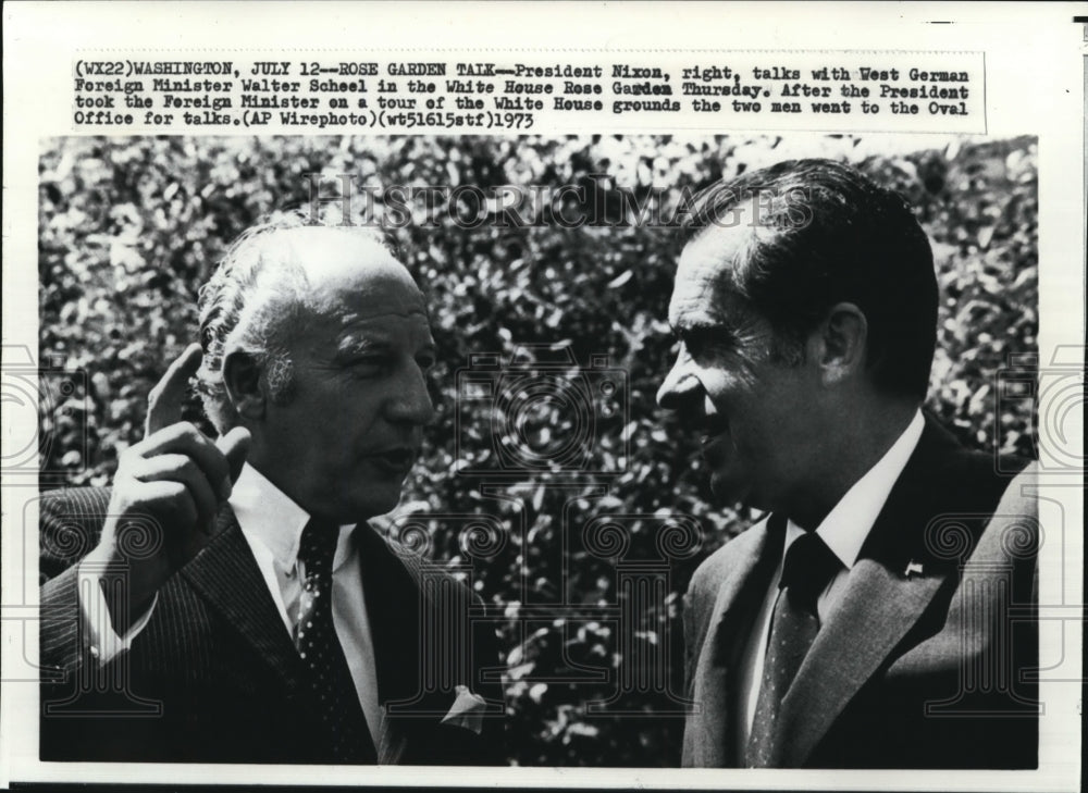 1973 Press Photo Walter Scheel German Foreign Minister Talks with Pres.Nixon - Historic Images