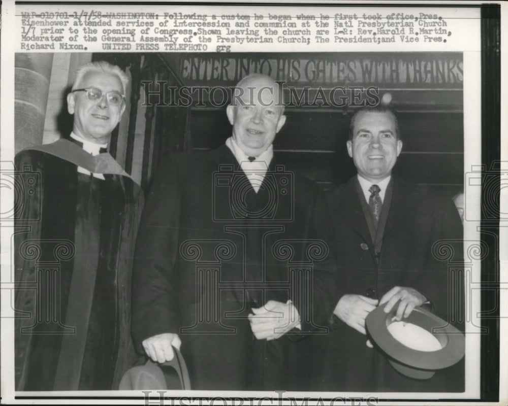 1958 Wire Photo Pres.Eisenhower at the Natl. Presbyterian Church Assembly. - Historic Images