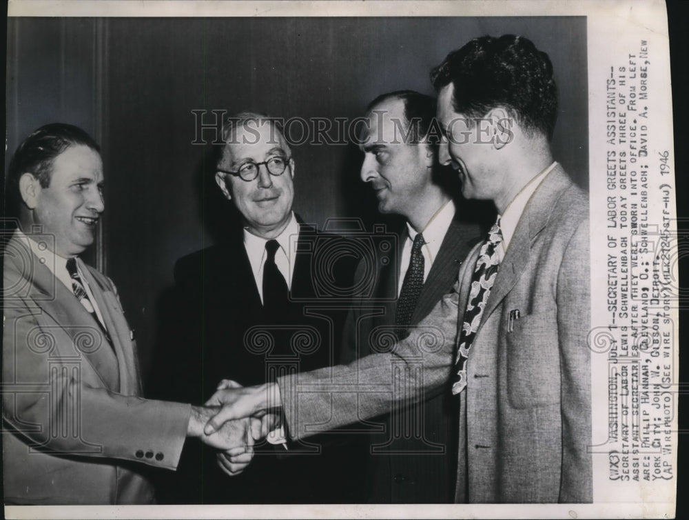 1946 Press Photo Sec of Labor Lewis Schwellenbach with his assistants - Historic Images