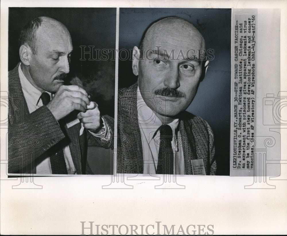 1960 Press Photo Dr. Schwartz in an experiment toward leukemia &amp; cancer vaccine - Historic Images