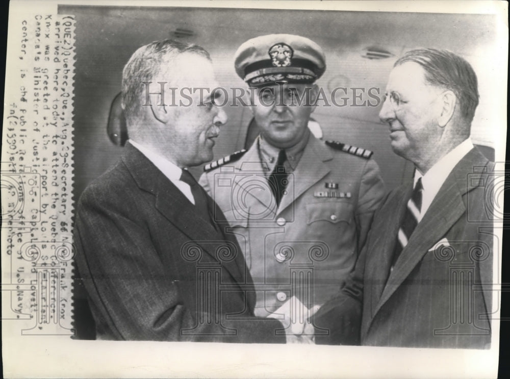 Press Photo Sec. Frank greeted by Laurent at airport to attend Quebecconference - Historic Images