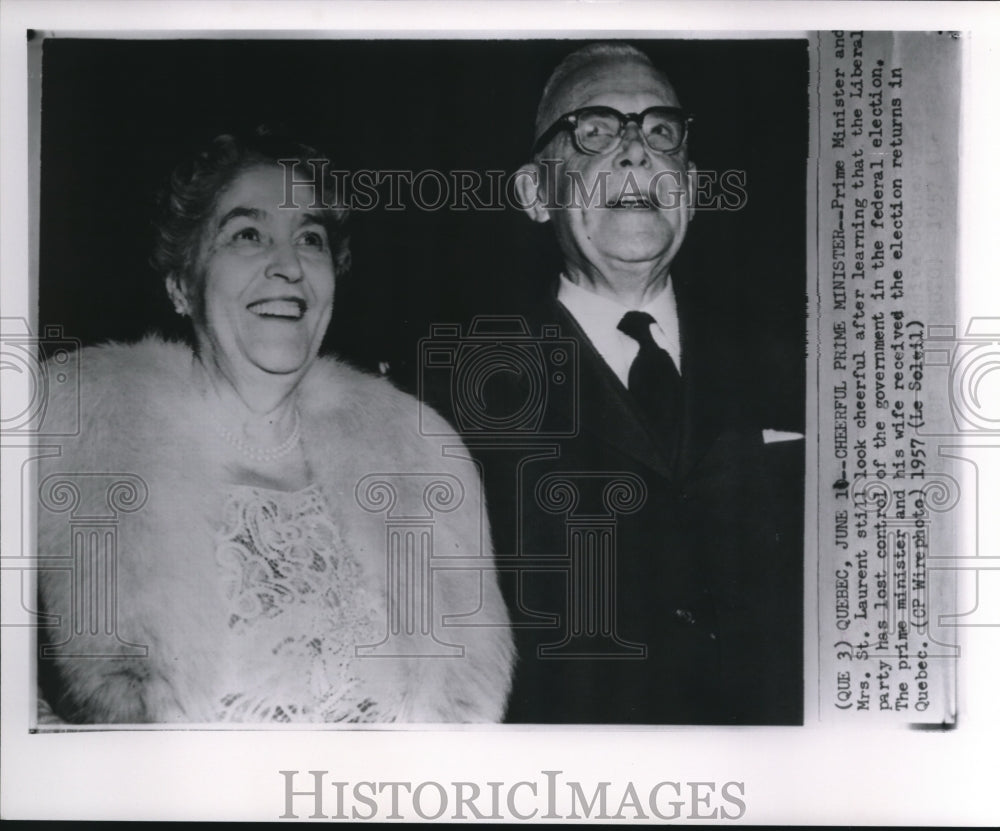 1957 Press Photo Mr. and Mrs. St. Laurent received the election return in Quebec - Historic Images