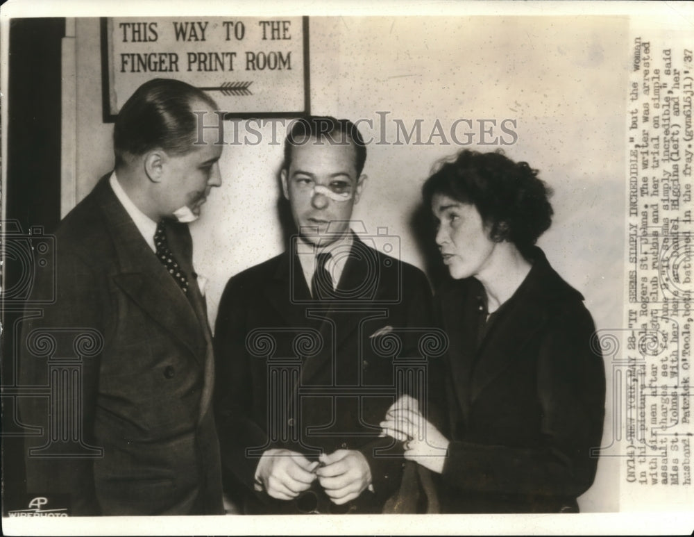 1937 Press Photo Ms. Johns with O'Toole & Higgins in club ruckus & assaultcharge - Historic Images