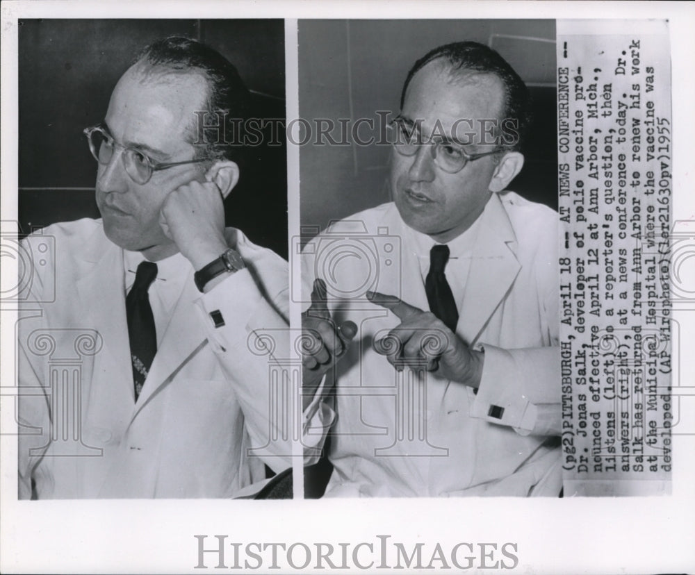 1955 Dr. Salk at news conference in Pittsburgh - Historic Images