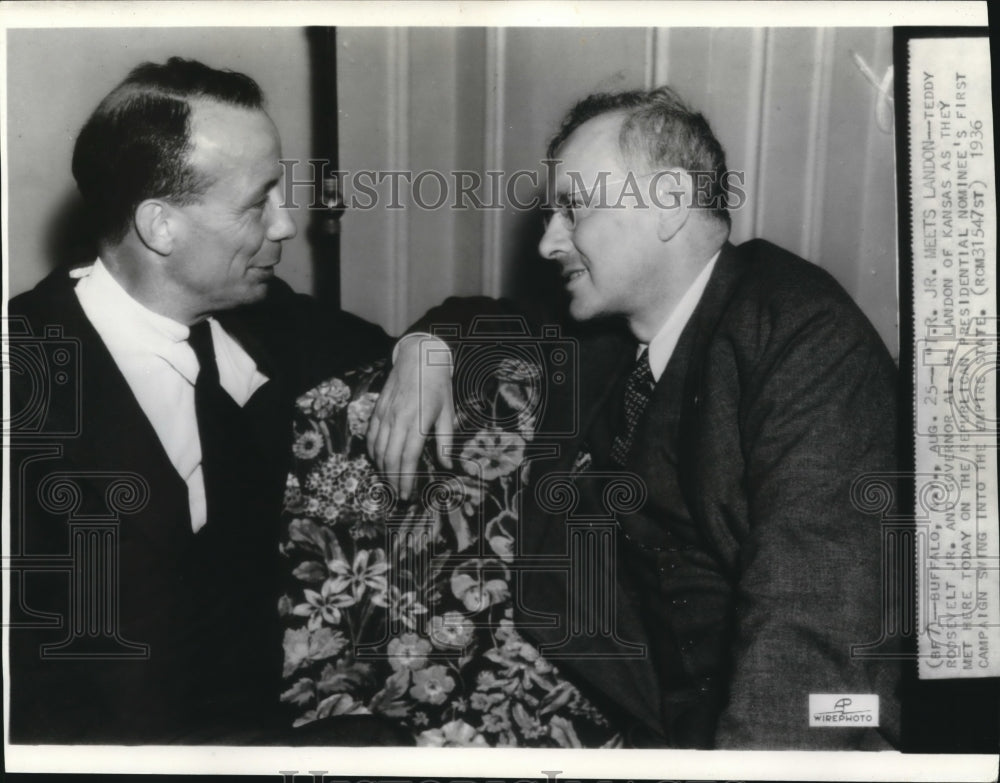 1936 Press Photo RooseveltJr. meets Landon in Presidential nominees 1st campaign - Historic Images