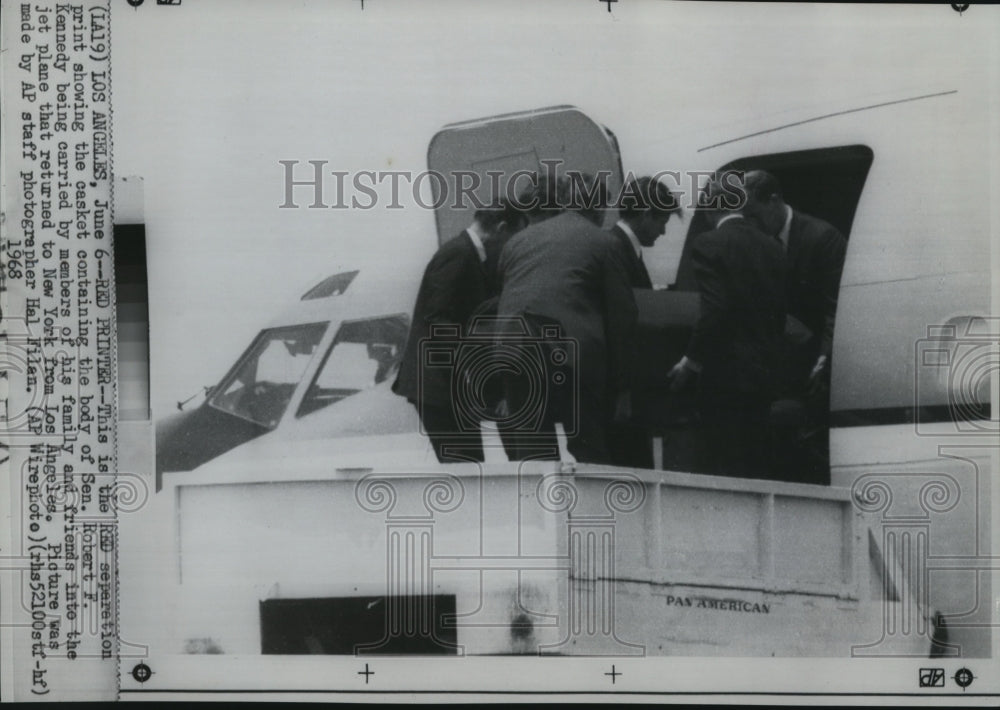 1968 Wire Photo Red separation print of casket of Sen. Kennedy being carried - Historic Images