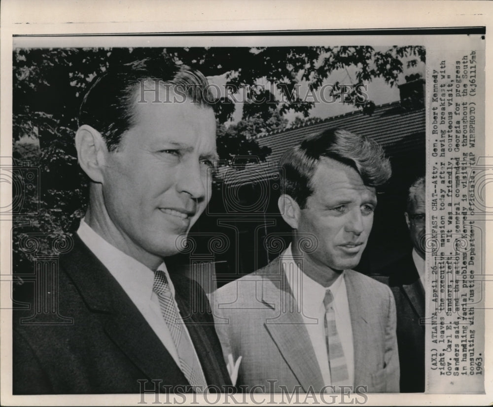 1963 Press Photo Kennedy &amp; Gov. Sanders on breakfast chat at executive mansion - Historic Images