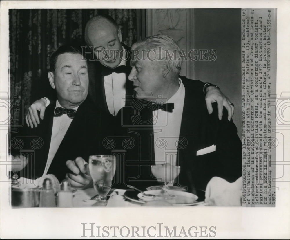 1957 Press Photo David McDonald, Benjamin Fairless and Louis Seltzer - Historic Images