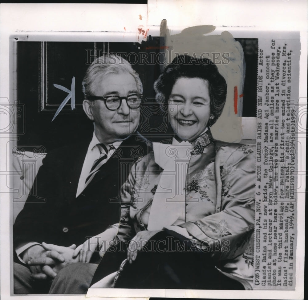 1959 Press Photo Actor Claude Rains and his new bride, Madame Agi Jambor - Historic Images