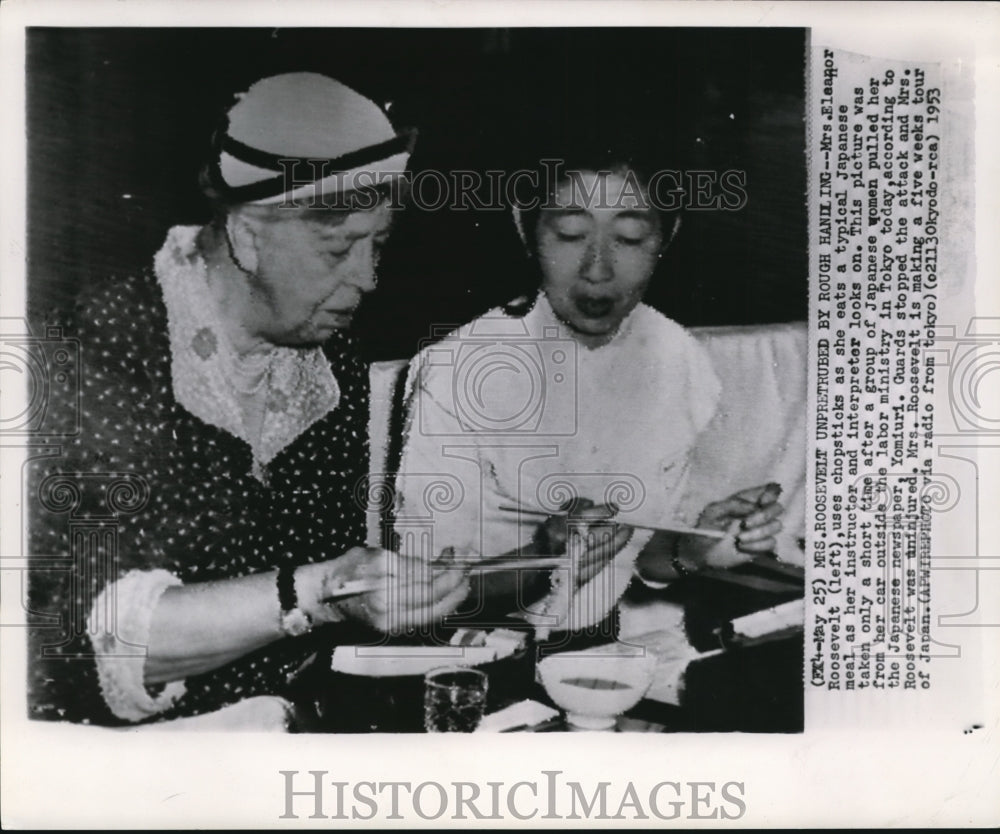 1953 Mrs. Eleanor Roosevelt with her instructor and interpreter - Historic Images