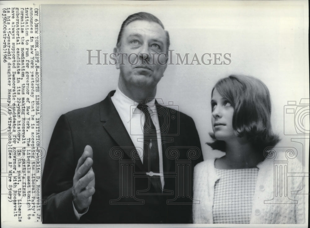 1966 Press Photo Franklin Roosevelt Jr. announces the gubernatorial candidacy - Historic Images