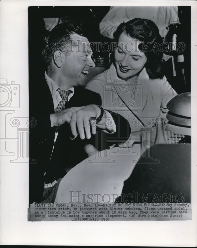 1952 Press Photo Actor, Mickey Rooney with Elaine Mehnken - Historic Images