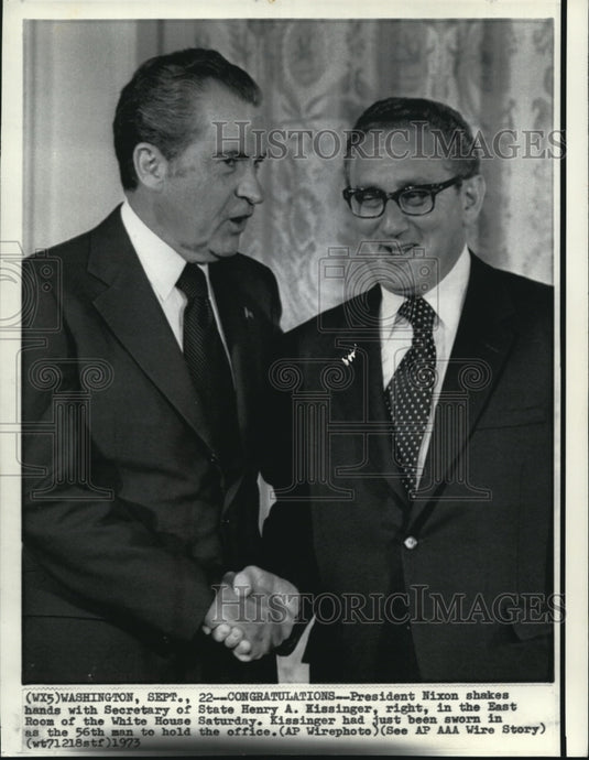 1973 Press Photo State Secretary Henry Kissinger and President Richard Nixon - Historic Images