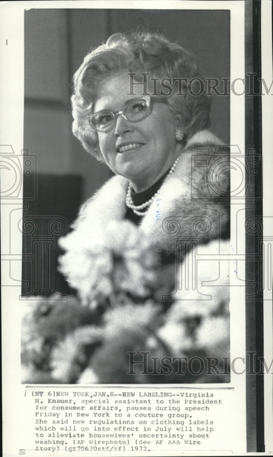 1972 Press Photo Special assistant for consumer affairs, Mrs. Virginia Knauer - Historic Images
