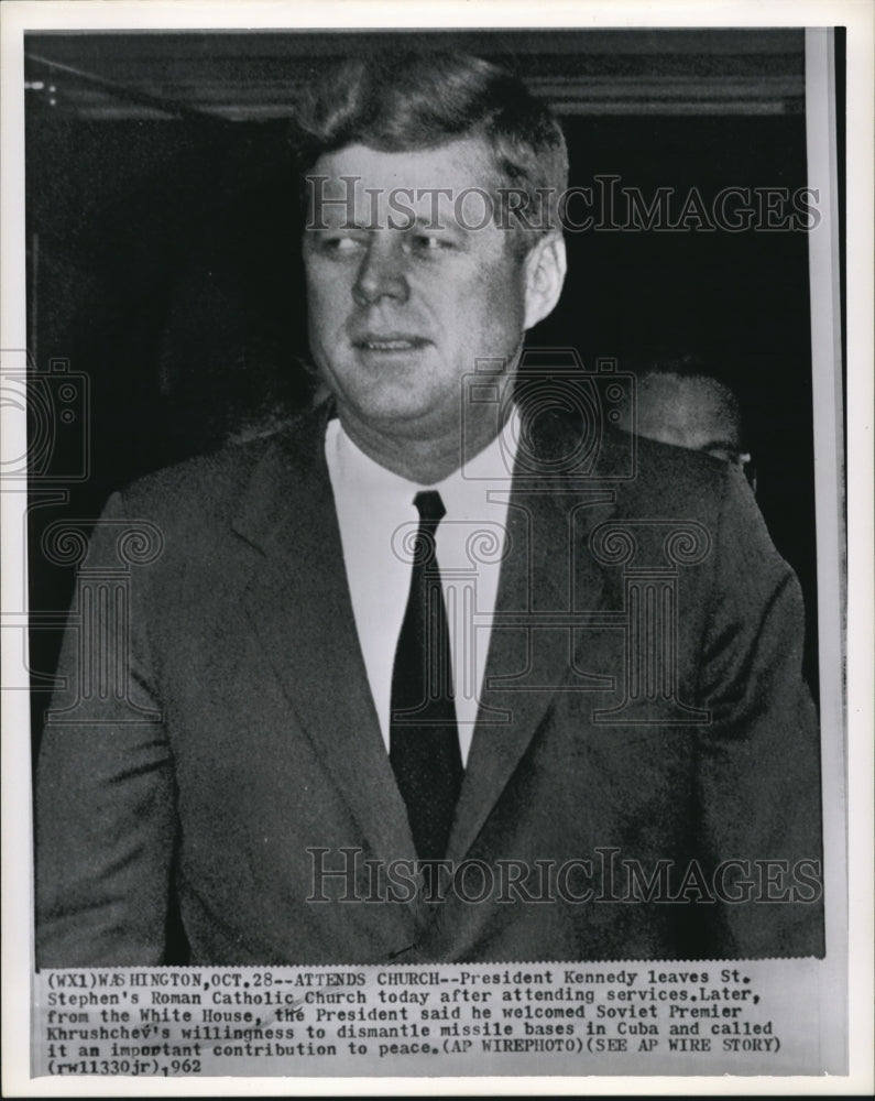 1962 Press Photo President Kennedy after the services at the St. Stephens Church - Historic Images