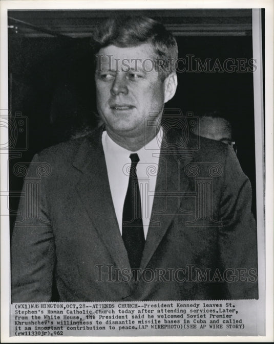 1962 Press Photo President Kennedy after the services at the St. Stephens Church - Historic Images