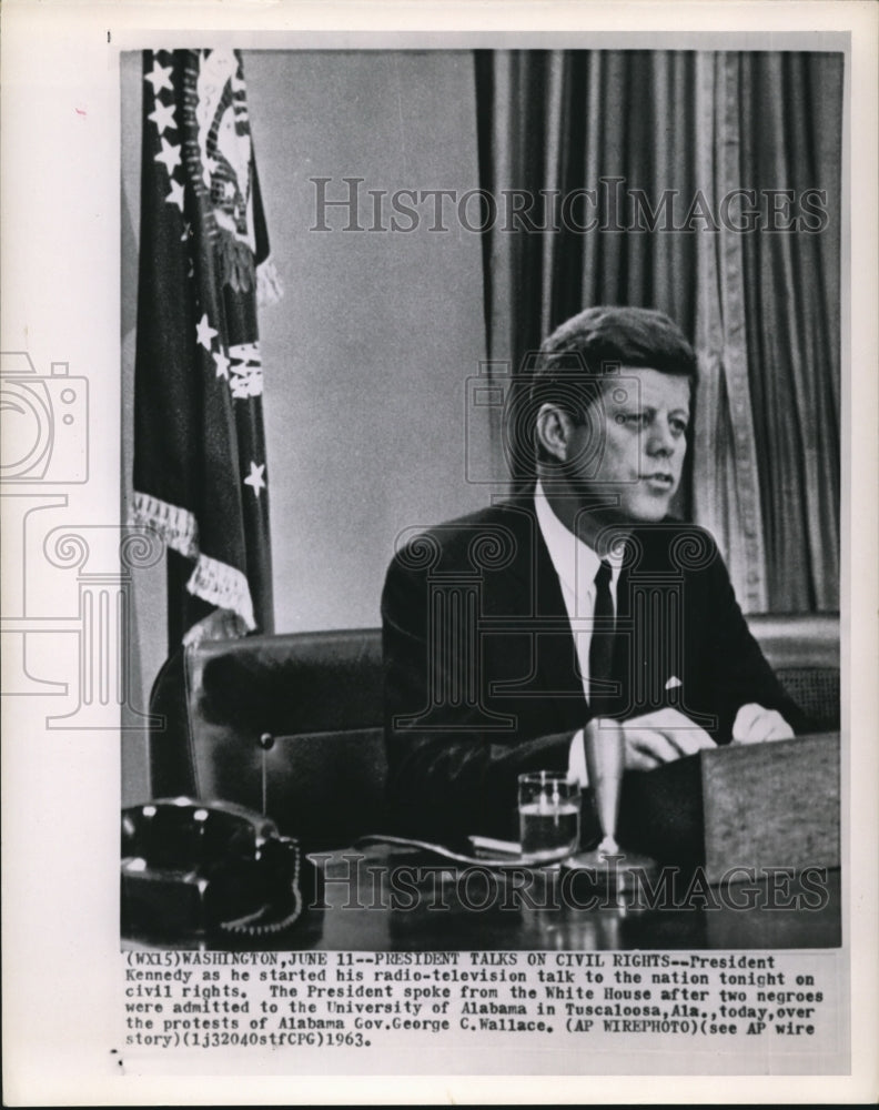 1963 Press Photo  President Kennedy  during a radio TV talk to the nation - Historic Images