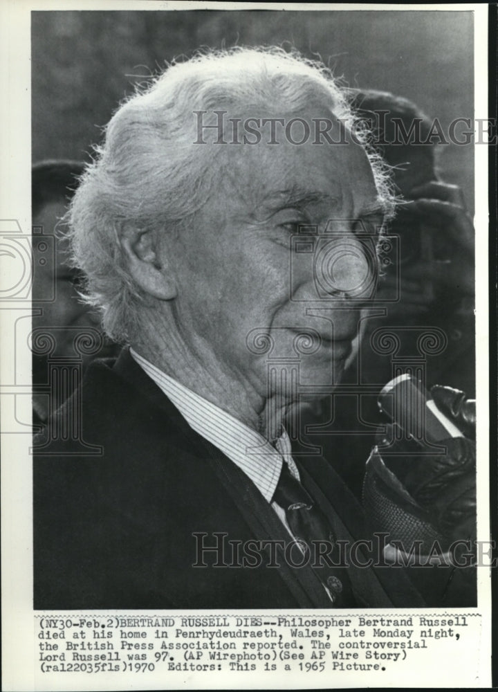 1970 Press Photo The controversial Philosopher Bertrand Russell died at 97 - Historic Images
