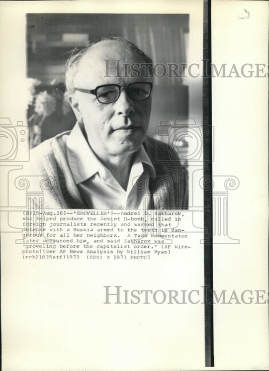 1973 Press Photo Andrei Sakharov helped develop Soviet H bomb - Historic Images