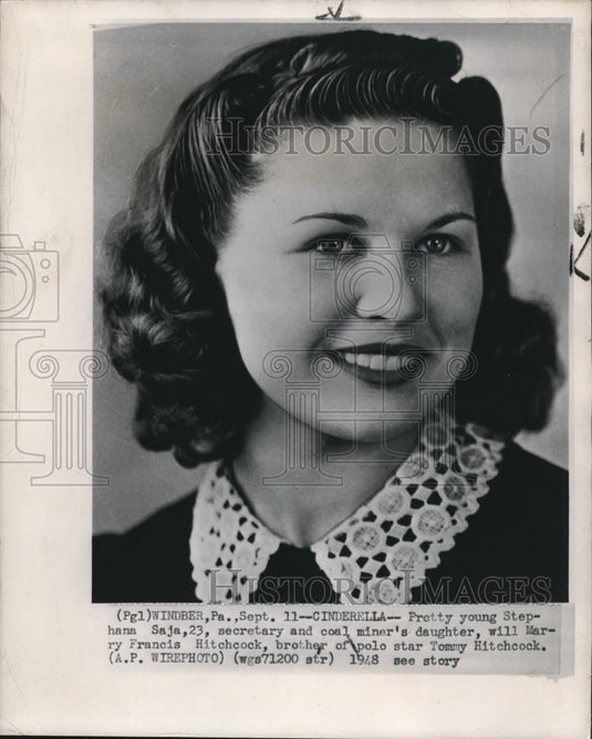 1948 Press Photo Coal miner's daughter, Stephanie Saja will marry F. Hitchcock - Historic Images