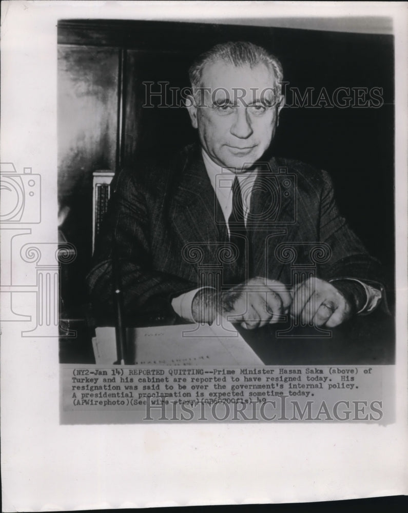 1949 Press Photo Prime Minister Hasan Saka of Turkey - Historic Images