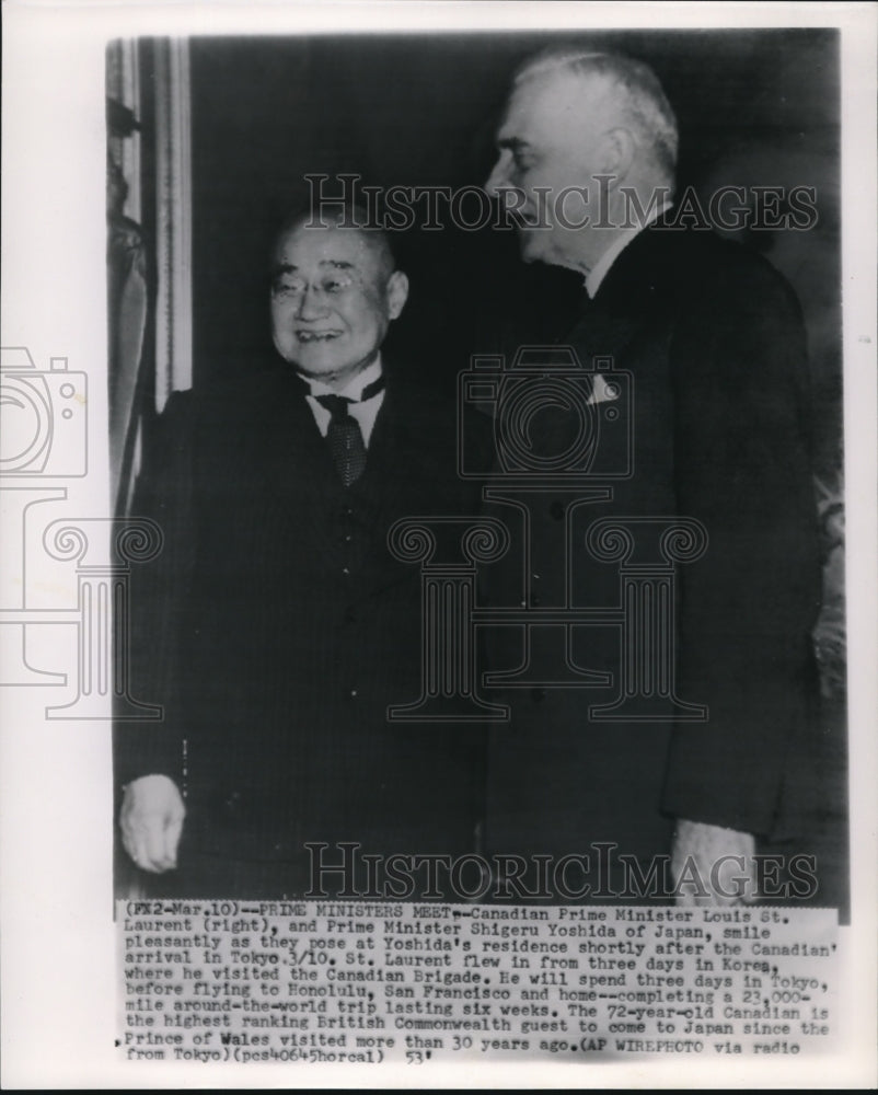 1953 Press Photo Louis St. Laurent and Prime Minister Shigeru Yoshida of Japan - Historic Images