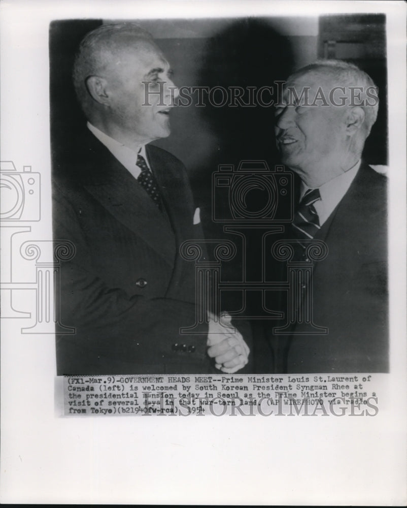 1954 Press Photo Louis St. Laurent and S. Korea President Syngman Rhee - Historic Images